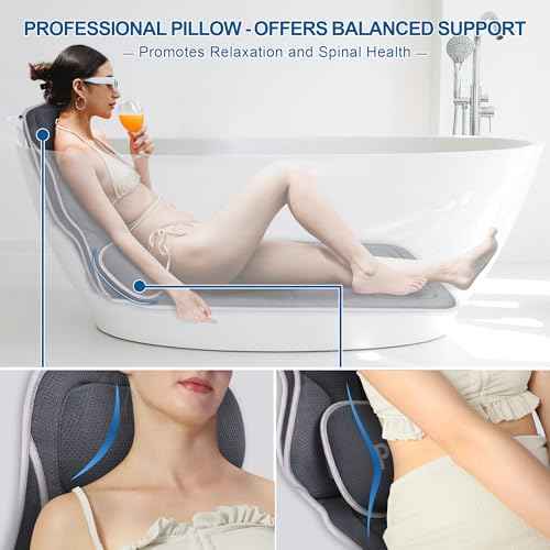 Full Body Bath Pillow for Tub - Extra Long & Thick Tub Pillow with Head, Back & Lumbar Support, 168 Non-Slip Suction Cups, Soft 5D Mesh Spa Cushion, Fits All Tubs-Gift for Soaking(Gray)