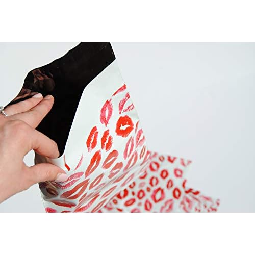 Lips Poly Mailers Red Kiss for Make Up Lip Gloss LipStick Self Sealing Envelope Wide Lip Print Waterproof Shipping | Pack of 25 | Size 10 x 6.75 inches