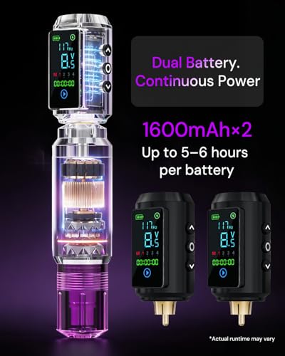 Neebol Wireless Tattoo Gun Kit with 2 Batteries & 20 Needles
