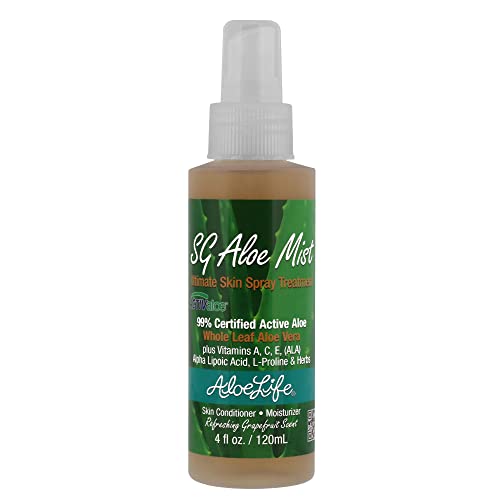 Aloe Life SG Aloe Mist Gel - Topical Skin Conditioner, Whole Leaf Aloe Vera Juice Concentrate, Contains Special Skin Actives, Vitamin A, C, & E, Helps Hydrate & Condition Your Skin-Hair (Single, 4 oz)