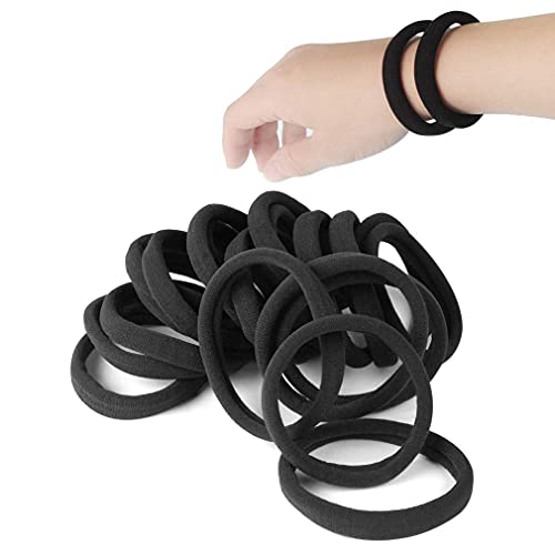 Large Black Hair Ties for Thick Hair - No Damage Ponytail Holders, Pack of 20