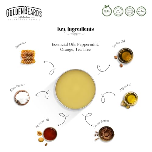 Golden Beards Organic Beard Balm Arctic ? Shea, Cocoa & Beeswax Blend with Peppermint, Tea Tree & Orange Scent ? 30ml Vegan Handmade Styling Balm for Beard Hydration & Freshness, Handmade in Denmark.