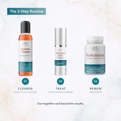 Sun Coast Sciences Total Package Serum 1 fl oz - Anti-Aging Face Serum with Vitamin C, Hyaluronic Acid & Peptides