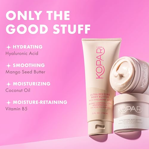 Kopari Jumbo Ultra Restore Body Butter - Hydrating Whipped Lotion with Hyaluronic Acid & Mango Seed, 12 oz