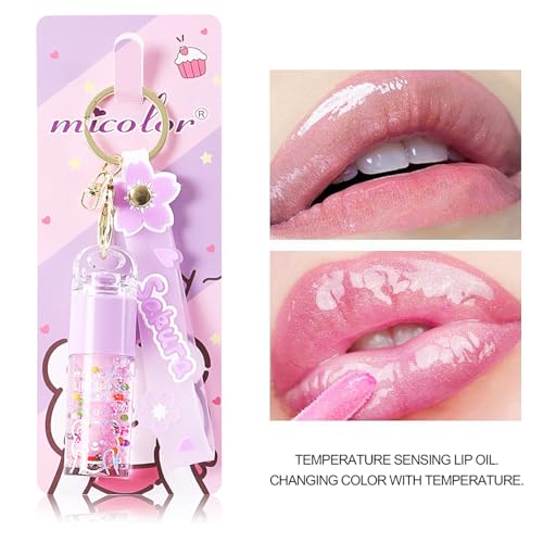 3-Color Hydrating Lip Gloss Set with Sakura Keychain