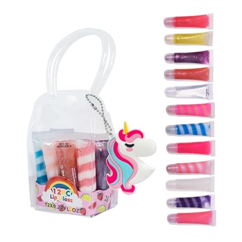 12-Piece Kids Lip Gloss Set with Unicorn Case