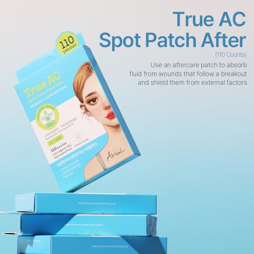 Ariul True AC Spot Cover Patch ? Hydrocolloid Acne & Pimple Patches with Niacinamide & Tea Tree, Invisible Cover, 110 Count (10mm x 60 + 12mm x 50)