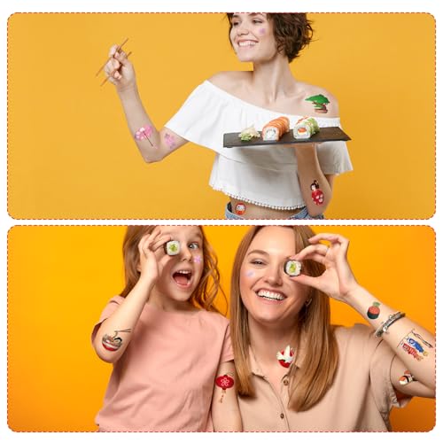 Gameza Japanese Hibachi Temporary Tattoos - 200+ Hibachi Birthday Party Decorations Japanese Paper Fans Lanterns Tattoo Stickers Gifts, Asian Chinese Baby Shower Wedding Birthday Supplies Prizes