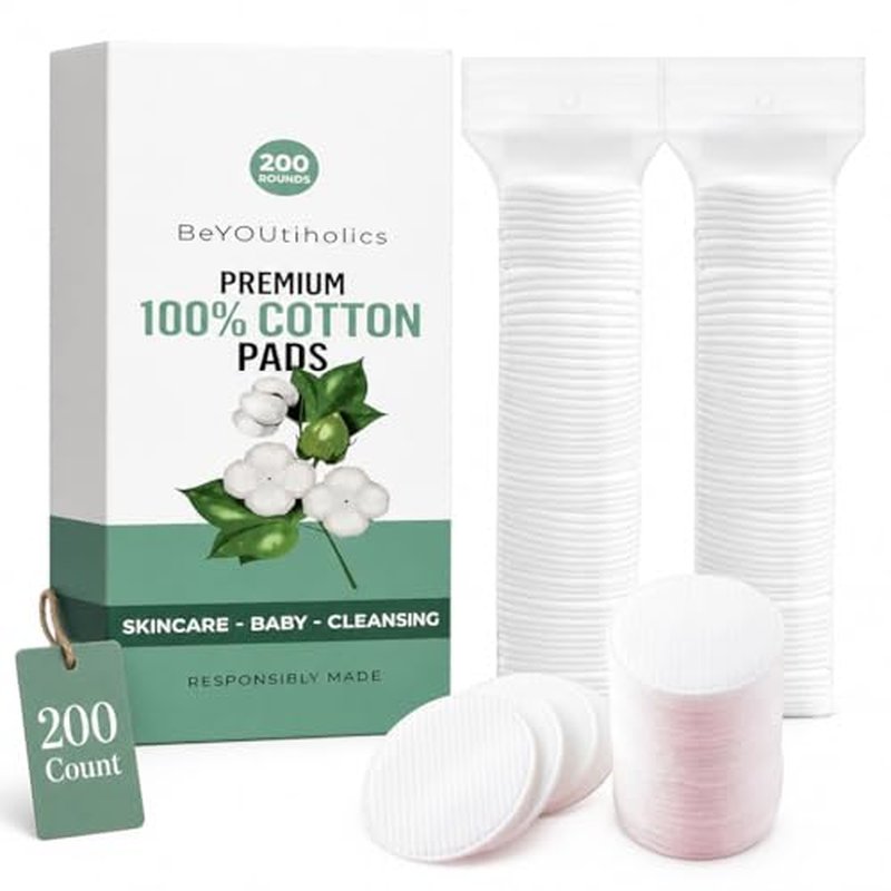 100% Pure Cotton Rounds 200 Count Lint-Free Pads