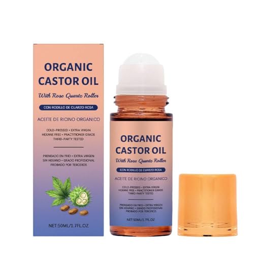 Organic Castor Oil Roll-On with Rose Quartz for Face & Body Moisturizer