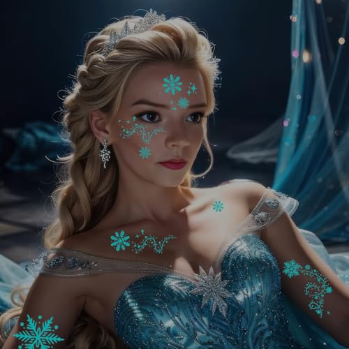 6 Sheets Snowflake Temporary Tattoos Glow in Dark