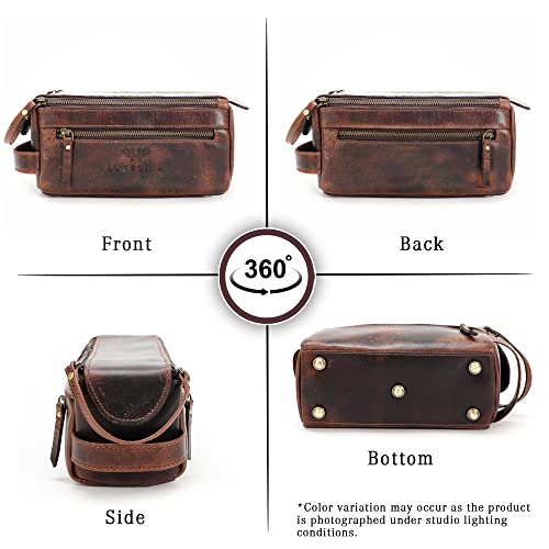 Premium Handmade Leather Toiletry Bags for Men and Women, Genuine Leather Dopp Kit and Shaving Bag for Men, Travel Cosmetic Bag for Women's and Men's, Zipper Pocket, Dark Brown