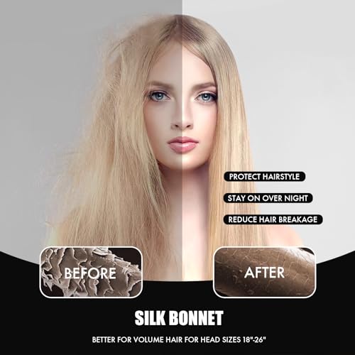 Silk Bonnet for Women - Adjustable Double Layer Sleep Cap Black