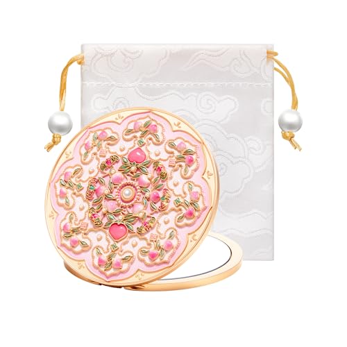 Pearl Bloom Compact Mirror for Women - 2X Magnifying Pink Design