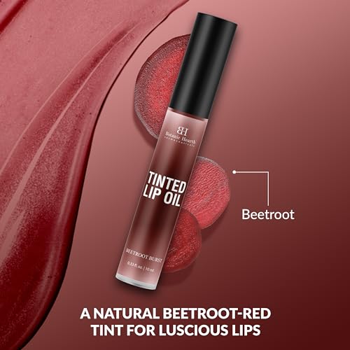Botanic Hearth Tinted Lip Oil | Moisturizing Lip Gloss Oil For Dry Lips | Deep Red Gloss | Lightweight & Non Greasy | 0.3Fl Oz