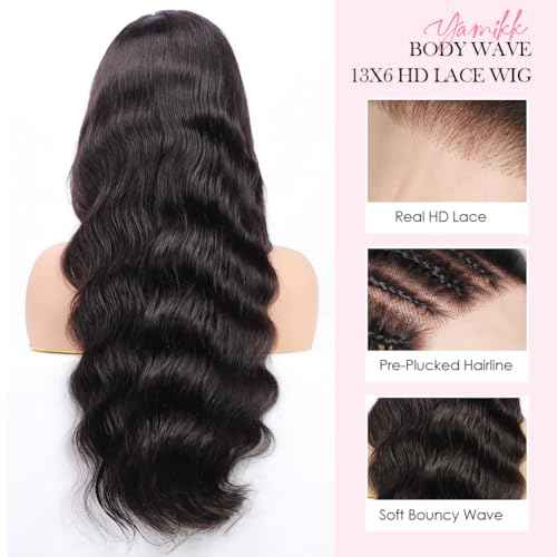 13x6 Body Wave Lace Front Wigs Human Hair Pre Plucked Bleached Knots 180 Density 24 Inch HD Frontal Wigs Human Hair For Women With Baby Hair