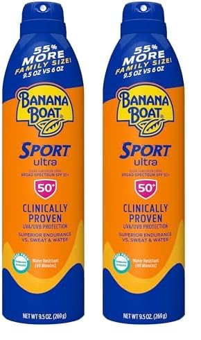 Banana Boat Sport Ultra SPF 50 Sunscreen Spray, 9.5oz | Banana Boat Sunscreen Spray SPF 50, Oxybenzone Free Sunscreen, Spray On Sunscreen, Water Resistant Sunscreen, Family Size Sunscreen, 9.5oz