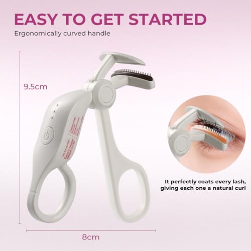 MLEN DIARY Rechargeable Heated Eyelash Curler with 3 Temperature Modes, Fast 10s Heat Up, Long-Lasting 24H Curl, Travel-Friendly, Anti-Burn Safety (White)