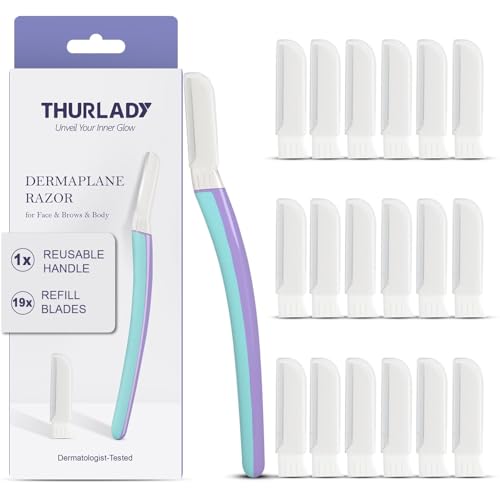 Dermaplane Razor, Face Razors for Women, Dermaplaning Tool, 1 Reusable Handle with 19 Microblades for Face, Gentle Exfoliation & Facial Peach Fuzz Removal for Smoother Skin, Wisteria