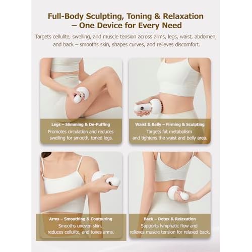 Lymphatic Drainage Massager & Anti Cellulite Massage Tool, Helps Reduce Stretch Marks & Cellulite, for Legs, Arms & Belly, Body Sculpting Machine with Microcurrent, Light, Heat & Vibration