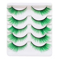 False Lashes Natural Lashes 5 Pairs Cat Eye Fluffy False Eyelashes for Halloween, Cosplay, Party, Stage Makeup (Green)