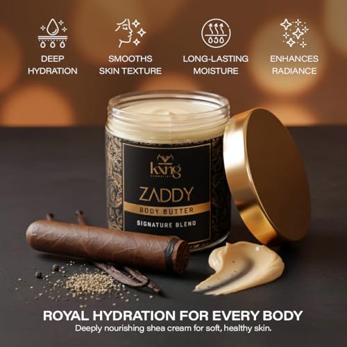 KXNG Cosmetics Organic Shea Body Butter Cream ? 4oz | Mens Body Butter for Black Men & Women with Shea, Cocoa, Mango & Coconut Oil | Moisturizing Cream for Hands, Feet & Skin ? Zaddy