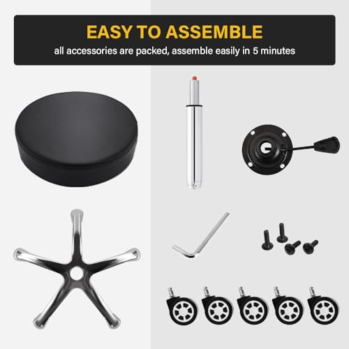 Heavy Duty Rolling Stool with Wheels 360 Swivel Adjustable Rolling Stool Hydraulic Lift Thick Leather Seat Ergonomic Chair for Kitchen Drafting Lab Office Salon Massage Black