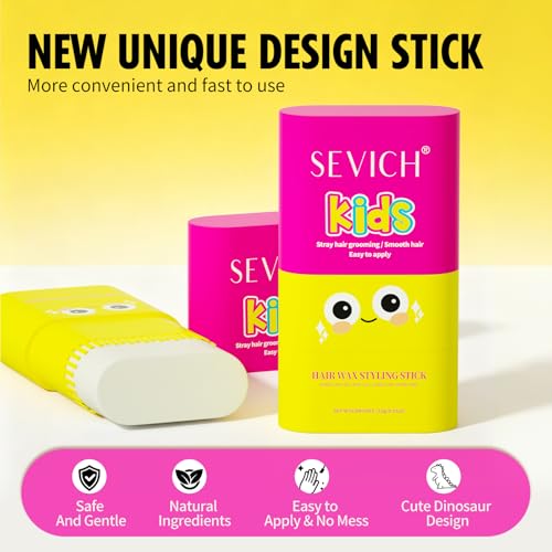 Kids Hair Wax Stick with Comb & Dinosaur Design, Frizz & Flyaway Control, Shea & Strawberry Extract, 15g