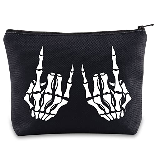 BWWKTOP Skeleton Rock Hands Cosmetic Makeup Bag Rock Skull Hands Gifts Skeleton Rock On Makeup Zipper Pouch Bag Skeleton Rock Merchandise (Skeleton Rock Hand)