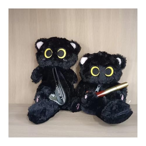 ZQW Cute Kawaii Y2K Plush Furry Cat Kitten Pencil Case Pouch Makeup Bag - Plush Doll Organizer for Cosmetics and Accessories (Black)