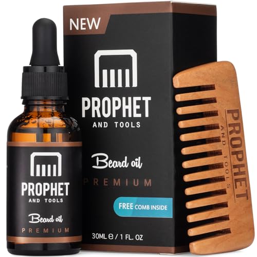 Prophet and Tools Premium Unscented Beard Oil & Comb Set - Thickens and Softens Beard, Relieves Itch & Dry Skin, 100% Natural, Fast-Absorbing Formula - Perfect for Beard Growth & Grooming - 1 oz