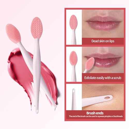 6 PCS Retractable Lip Brush for Lipstick Dual-Ended Lip Scrubber Exfoliator Silicone Lip Scrub Brush