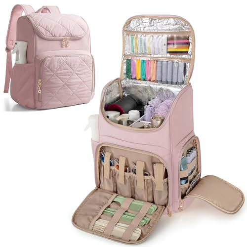 Insulated Hairstylist Travel Bag Backpack with Detachable Dividers and Multiple Pockets, Quilted Hair Tool Travel Bag with Multiple Pockets for Hairstylist and Barber, Pink