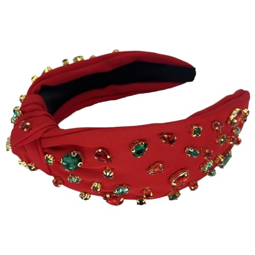 SZJULR Knotted Headband for Women Sparkle Crystal Wide Mixed Rhinestone Christmas Colorful Hairband Top Knot Luxury Jeweled Ladies Hair Accessories for Girls