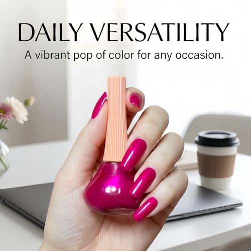 NovaCharm Hot Pink Shimmer Nail Polish 12ML - No UV Lamp