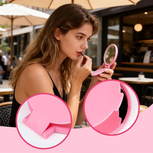 50 Pcs Compact Mirror Bulk, Small Pocket Mirror for Purse Travel Makeup Mirror for Women Girls Daily Use, Party Favors Quinceanera Gift,Pink