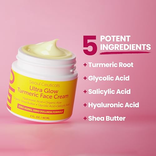 SeoulCeuticals Korean Skin Care Turmeric Cream – Korean Face Moisturizer for Dull Dry Skin - Korean Beauty Skincare K Beauty for Glowing Skin 2oz