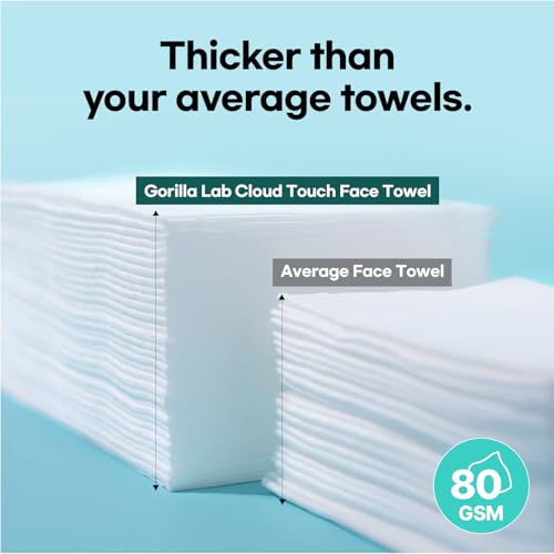 Gorilla Lab Cloud Touch Face Towels, 60 Count, 100% USA Cotton, Waterjet Spunlace for Ultra Softness, Purifying & Refreshing Disposable Facial Wipes for Sensitive Skin