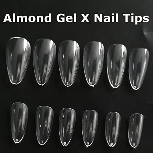 LoveOurHome Acrylic Nail Kit 600 Soft Gel X Short Almond Nail Tips Full Cover Fake Nails Fingernail Extension Stiletto Oval False Nail with Iridescent Glitter Powder (Almond)