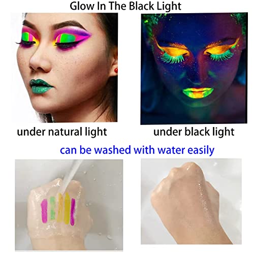 UV Glow Face Paint Kit - 10 Neon Colors for Blacklight Parties