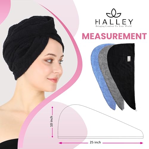 Cotton Hair Towel Wrap with Button - Super Absorbent Turban for Thick Hair