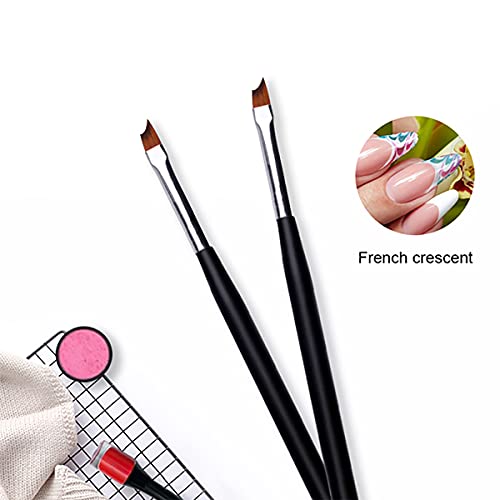 JERCLITY 6pcs French Tip Nail Brushes Set 3pcs Half Moon Shape Silver Handle 3pcs Oblique Head Black Handle Nail Brushes UV Gel Acrylic Painting Drawing Pen for French Nail Tips