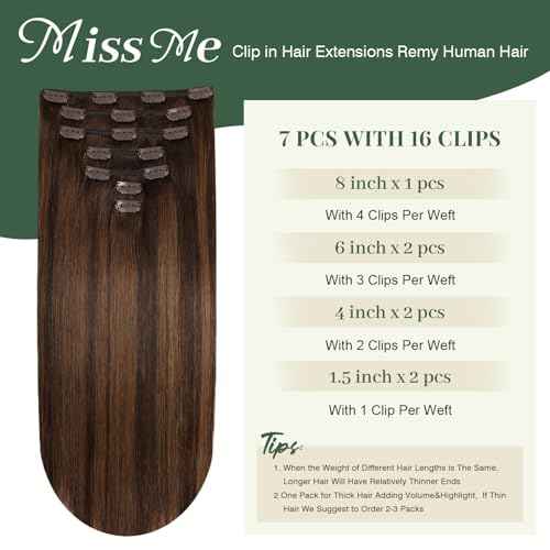 Missme Clip In Hair Extensions Real Human Hair,20in 120g 7pcs Balayage Dark Brown Mixed Chestnut Brown Invisible Straight Seamless Clip Ins Hair Extensions For Women