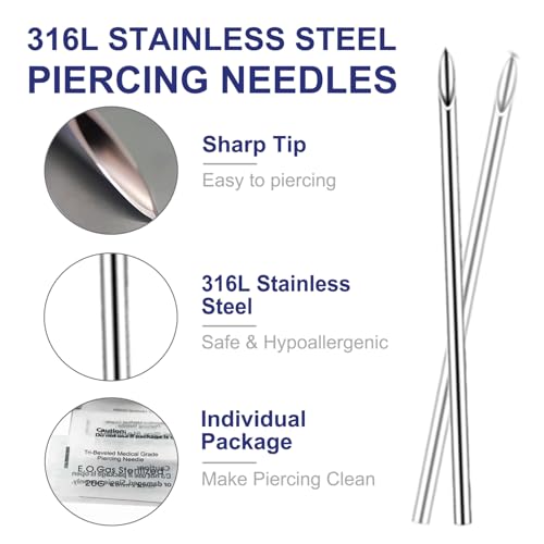 Nose Piercing Kit with 20G Rings, Needles, and Clamps