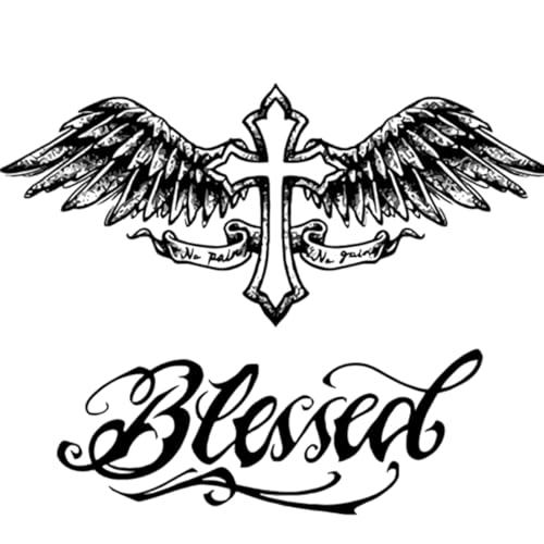 INKARTLINK Temporary Tattoo, Winged Cross Blessed Design, 2 Sheets, Waterproof, 1-2 Week