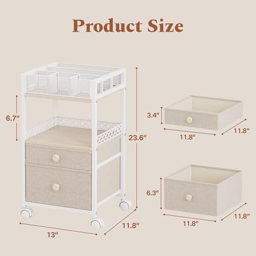 Plaviya White Makeup Organizer Cart for Under Desk Storage, 2 Shelves & Adjustable Dividers