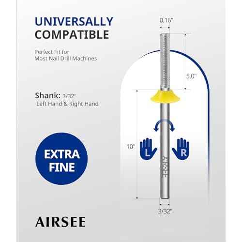 AIRSEE Safety Tungsten Carbide Acrylic Nail Drill Bit Electric Nail Drill File Head Tip for Dead Skin Cleaning Nail Bed File Cuticle Nail Prepare 3/32" 2 Way Needle Nail Buffer Bit XF
