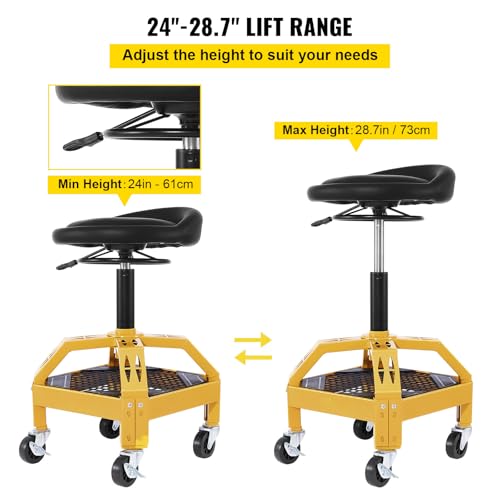 VEVOR Rolling Garage Stool - Adjustable Height, 300LBS Capacity, Mechanic Seat with Tool Tray & Swivel Wheels