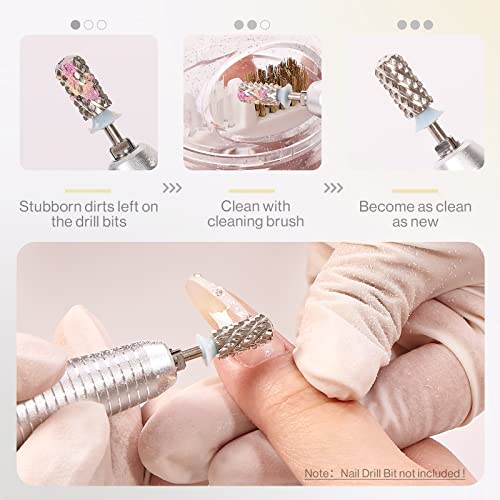 Nail Drill Bits Cleaner Brush with Clear Cover - White
