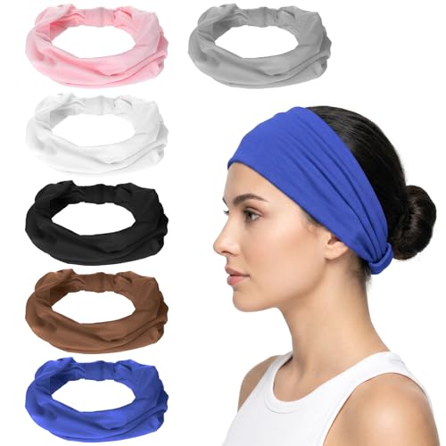 Women’s Non-Slip Athletic Headbands - 6 Pack, Wide & Soft Sports Sweatbands